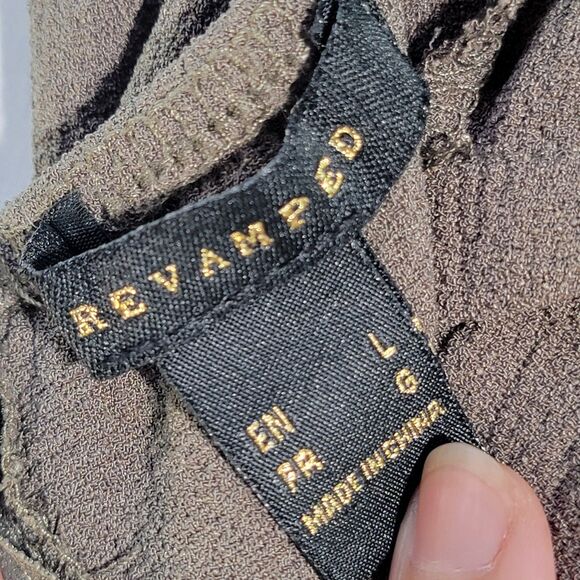 Revamped Olive Green Jumpsuit Strappy Wide Leg Tie Waist Women's Size Large - Picture 4 of 10